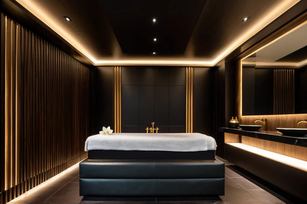 BEWEI Lounge im VITARIUM — exklusive Behandlungsatmosphäre mit warmen Lichtakzenten